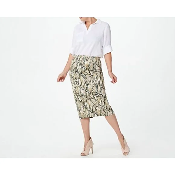 Susan Graver Snakeskin Printed Faux Suede Skirt size 5X Cream Black Elastic NWT - Picture 1 of 6